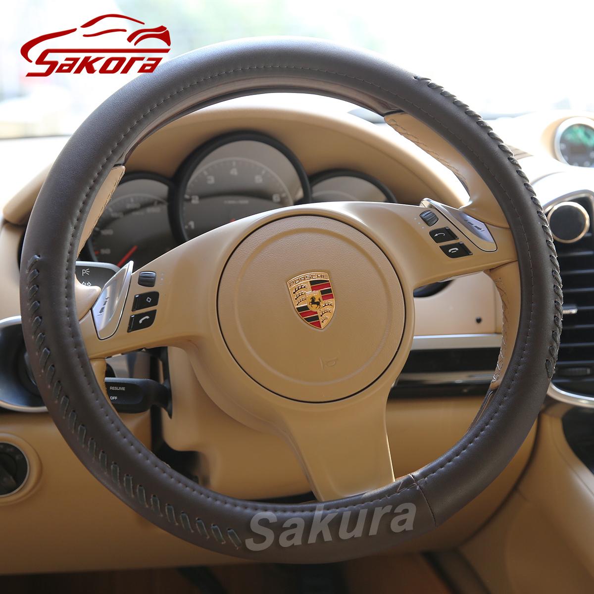 [HCM]Bọc da vô lăng ô tô họa Da dê + vòng cao su size 38CM - cho xe từ 4-7 chỗ（Nâu） New