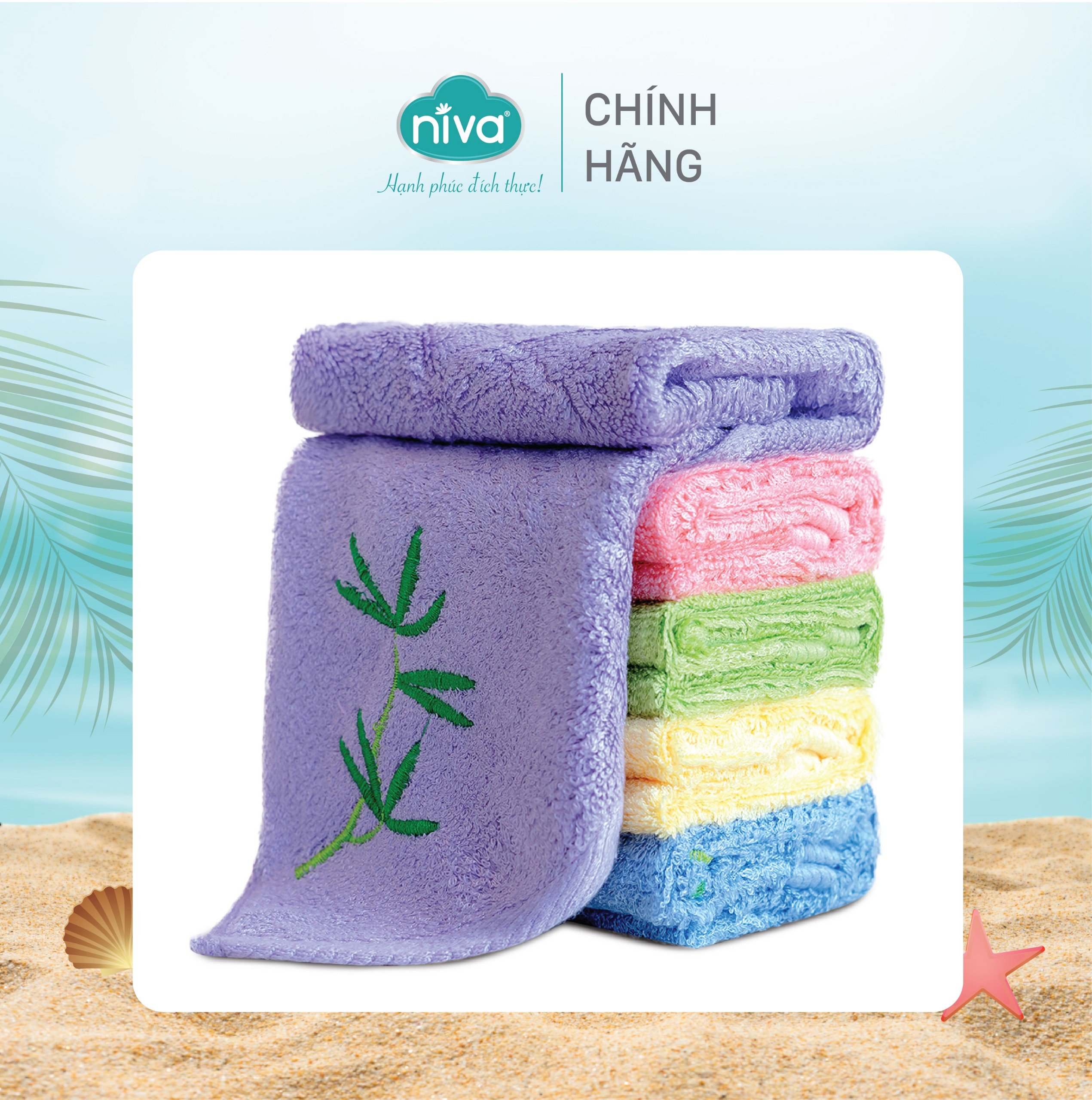 [Combo 2] Khăn Mặt Sợi Tre 100% Niva WP1 Thấm Hút Vượt Trội An Toàn Cho Da, Trơn Kích Thước 280x480 mm