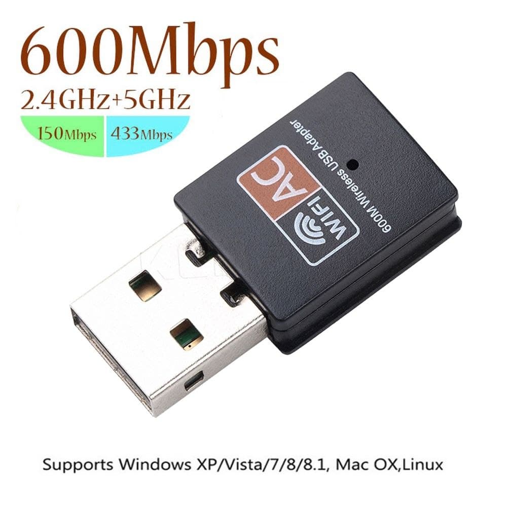 USB Thu WIFI 5G 600Mbps cho máy bàn PC và laptop card mạng usb hai băng tầng