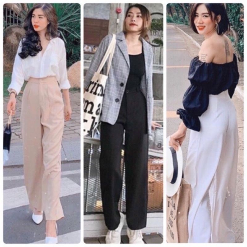 Quần ống rộng lưng cao dài 101cm kèm ảnh thật