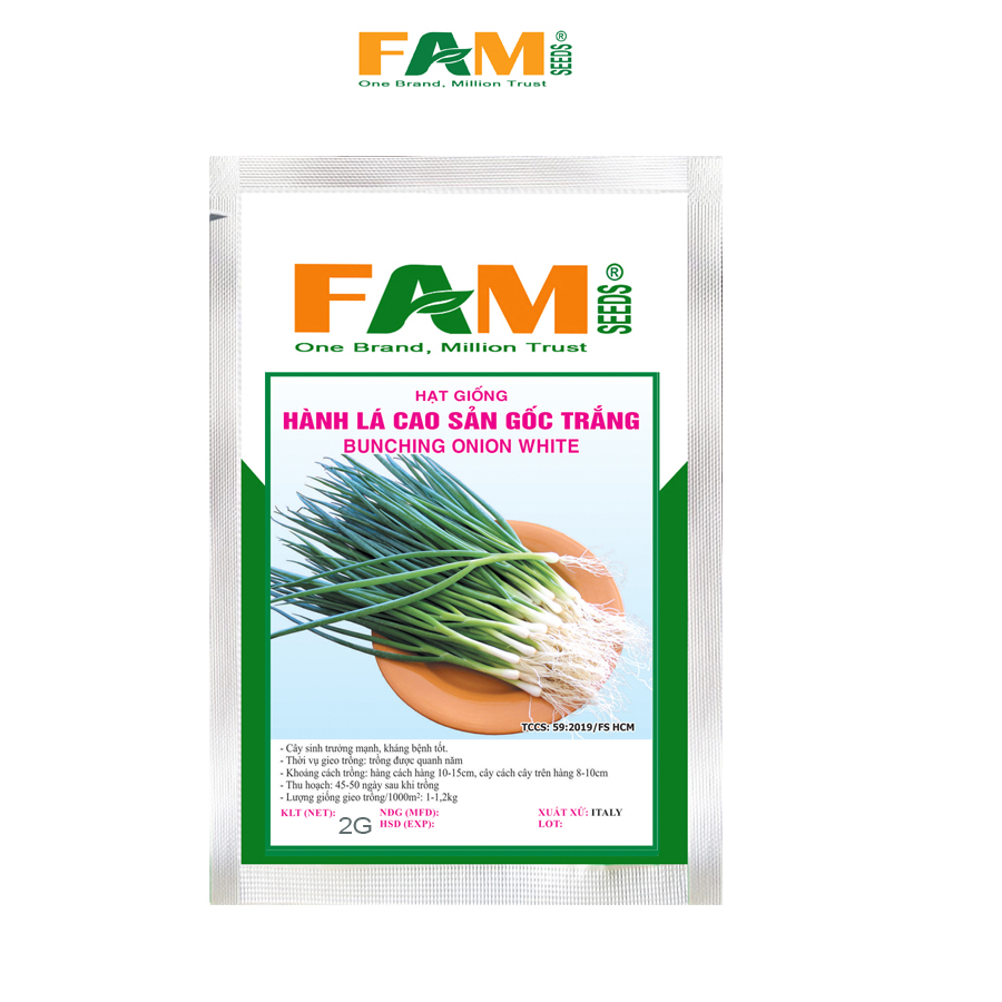 Gói 2gr Hạt Giống Hành Lá Cao Sản Gốc Trắng (Hành Hoa) FAM SEEDS - Xuất xứ Italy, Nảy mầm khỏe, Phát triển mạnh, Đạt năng suất cao, Chống chịu tốt, Vị thơm đậm đà