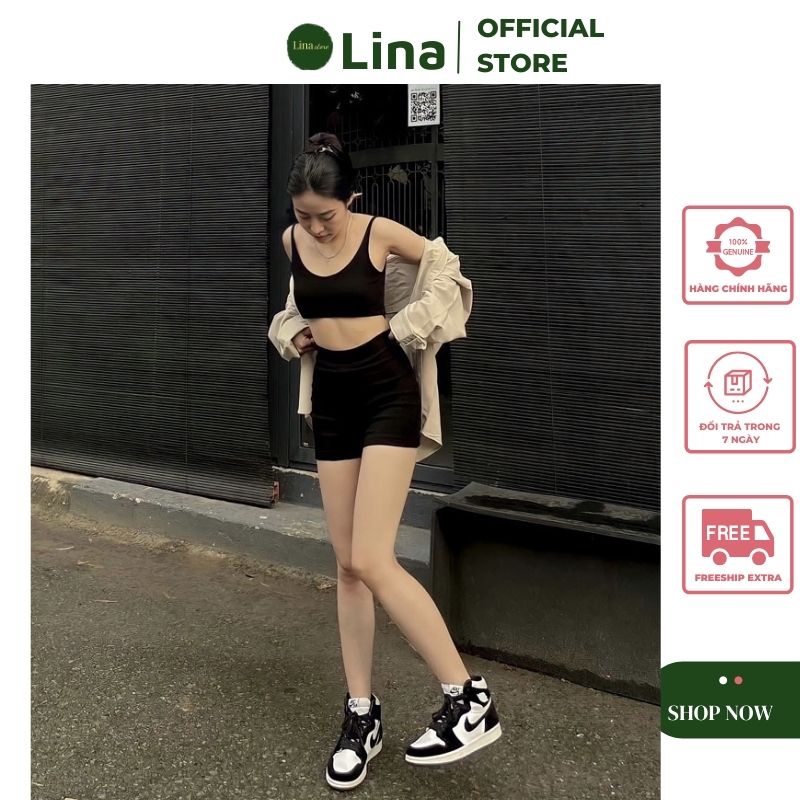 Quần short quần biker thể thao nữ lưng cao chất cotton jeans co giãn dày dặn cao cấp linastore 021