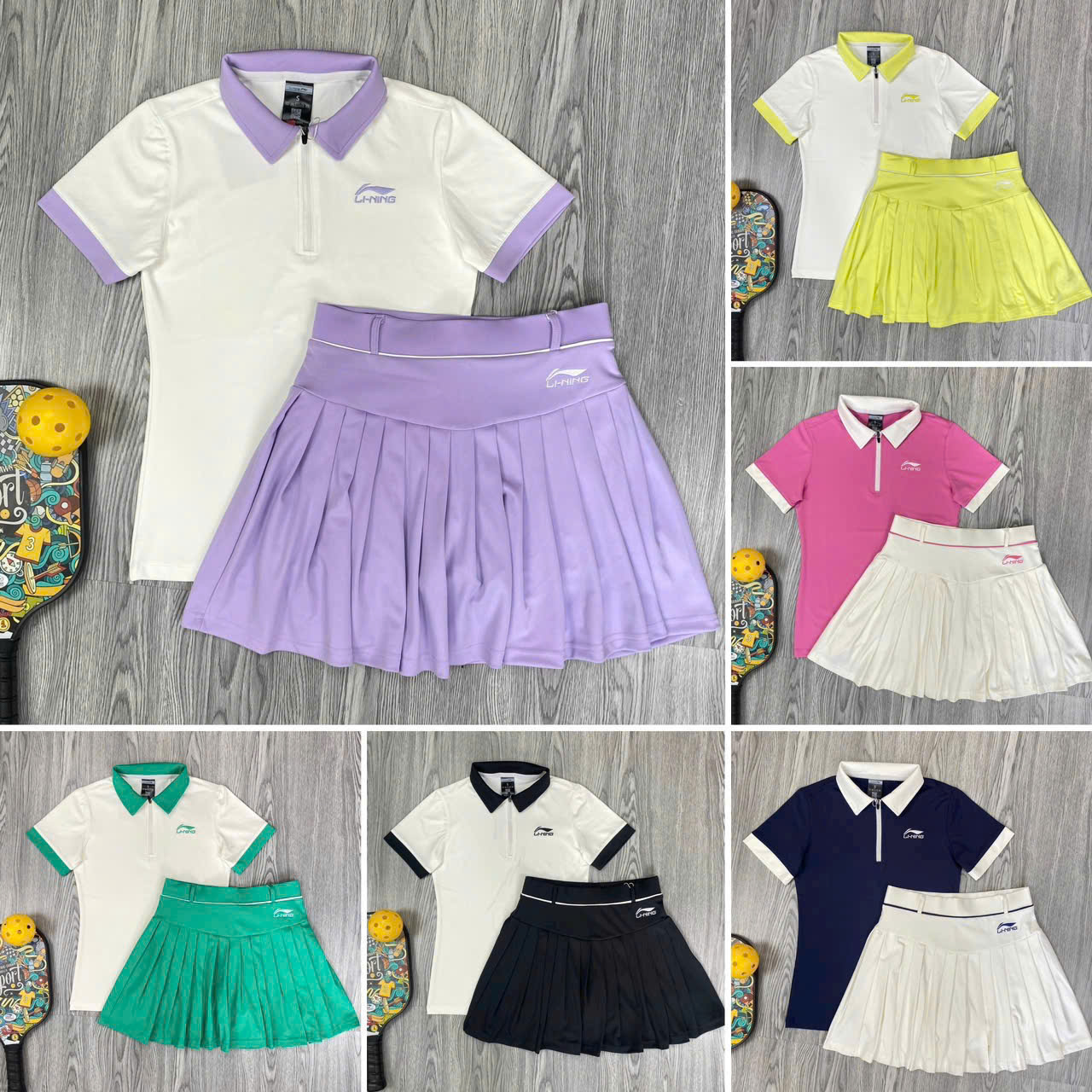Set Bộ Váy Thể Thao Xếp Ly Và Áo Polo Tay Ngắn LINING Chơi Cầu Lông, Pickleball, Tennis, Golf