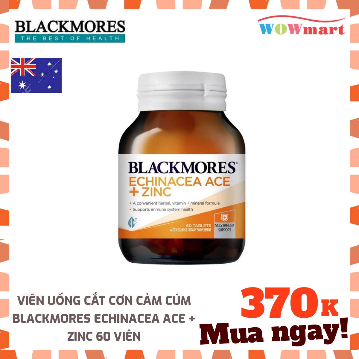 Viên uống cắt cơn cảm cúm Blackmores Echinacea Ace + Zinc 60 viên -