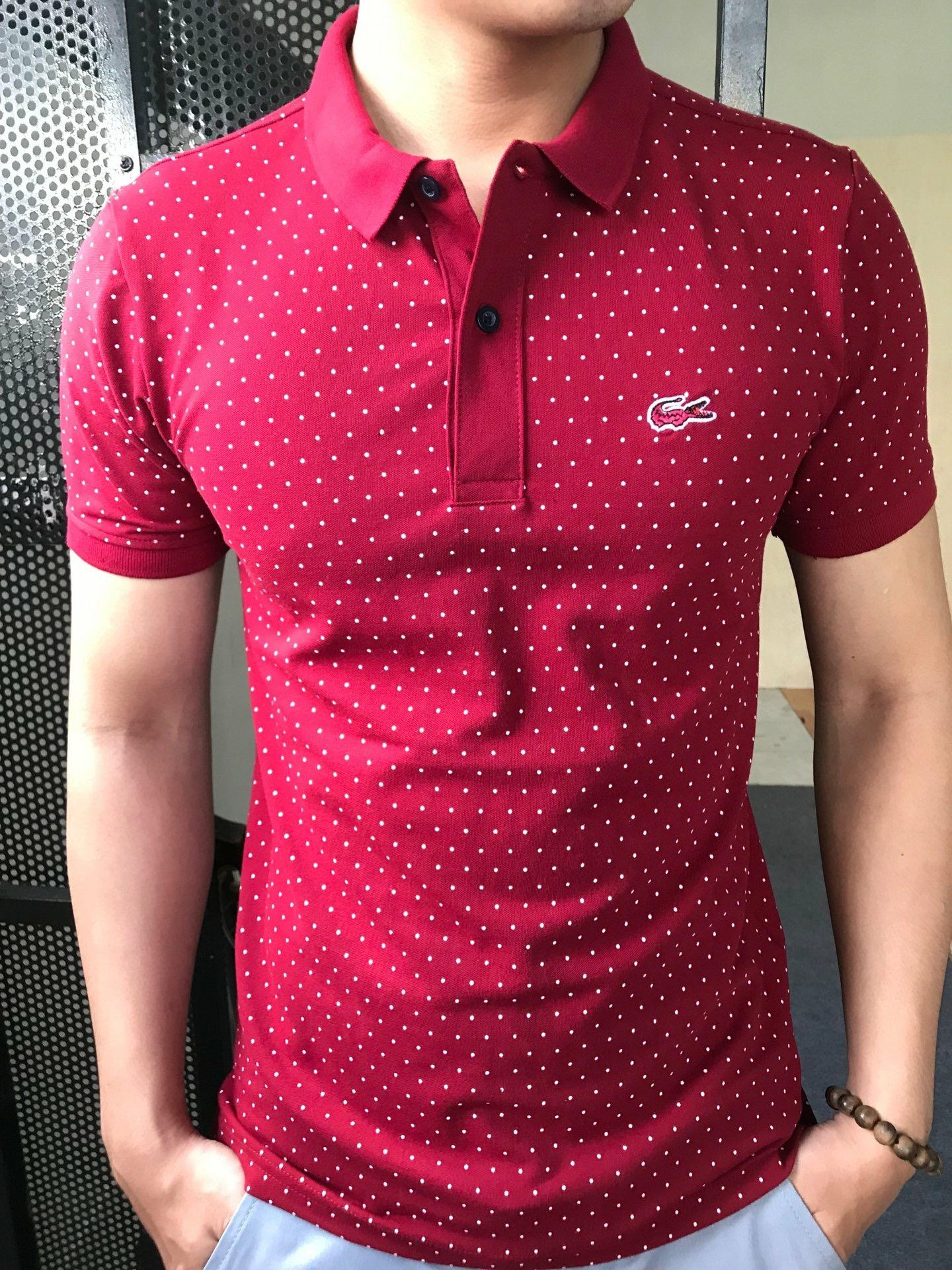 Áo Thun Nam cổ bẻ Cá Sấu, Áo polo nam chấm bi chất cotton đẹp (Màu Đỏ Đô )
