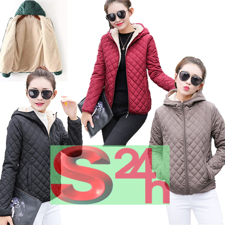 Áo khoác phao nữ lót lông trần trám có mũ giữ ấm thời trang AK03