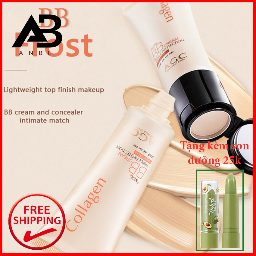 [CHUYÊN SỈ]Kem Nền Bbcream Collagen Agc Che Khuyết Điểm Chống Nắng Anbe Có Tặng Son Dưỡng Môi 25k