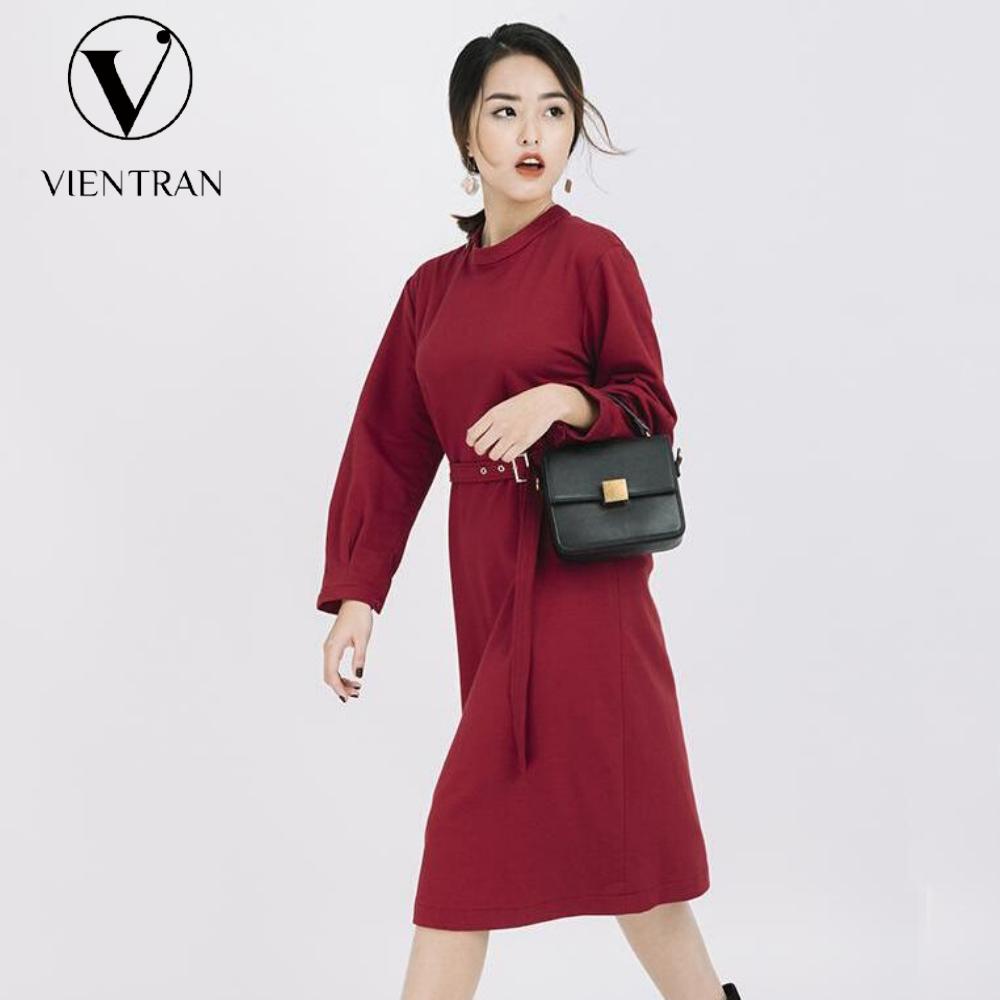 Đầm nữ suông thắt eo tay xếp ly vien tran v63r18t027