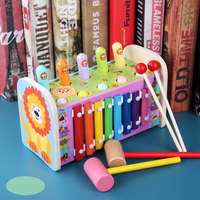 Đồ chơi gỗ đập chuột kèm đàn xylophone kết hợp luồn mê cung phát triển trí tuệ