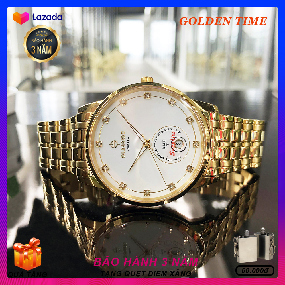 Đồng hồ Nam Sunrise 1138, Dây Thép không gỉ 316L, Full hộp, Mặt Sapphire chống xước, chống nước,  Thẻ bảo hành 3 năm