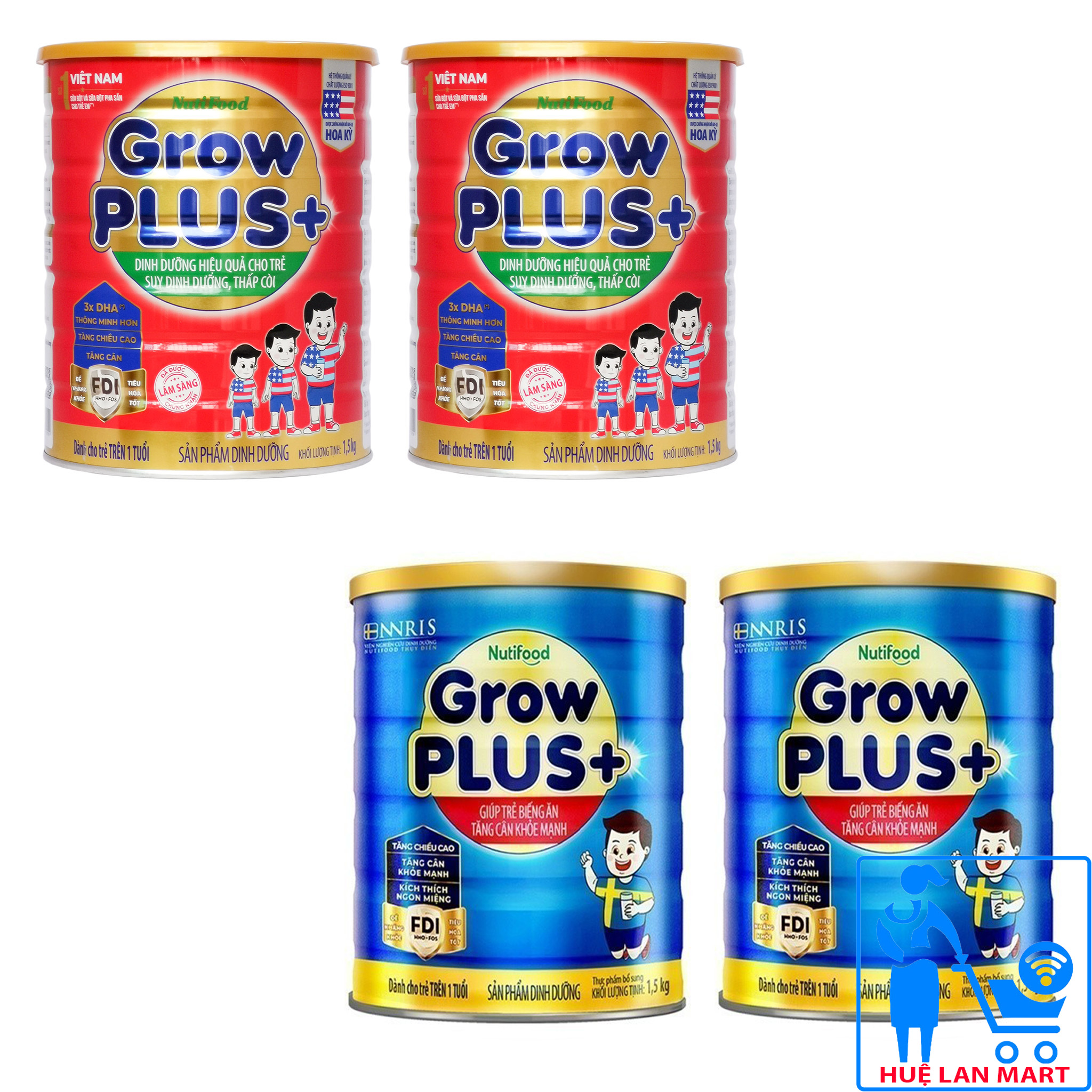 Combo 2 hộp sữa bột nutifood grow plus+ đỏ/xanh weight pro hộp 1,5kg