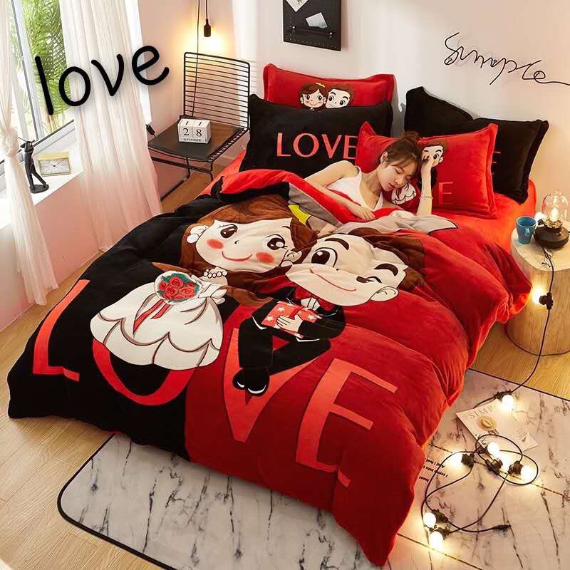 Bộ chăn ga gối nỉ nhung 3D cao cấp - hàng nhập khẩu (set 4 món: vỏ chăn, ga và 02 vỏ gối)