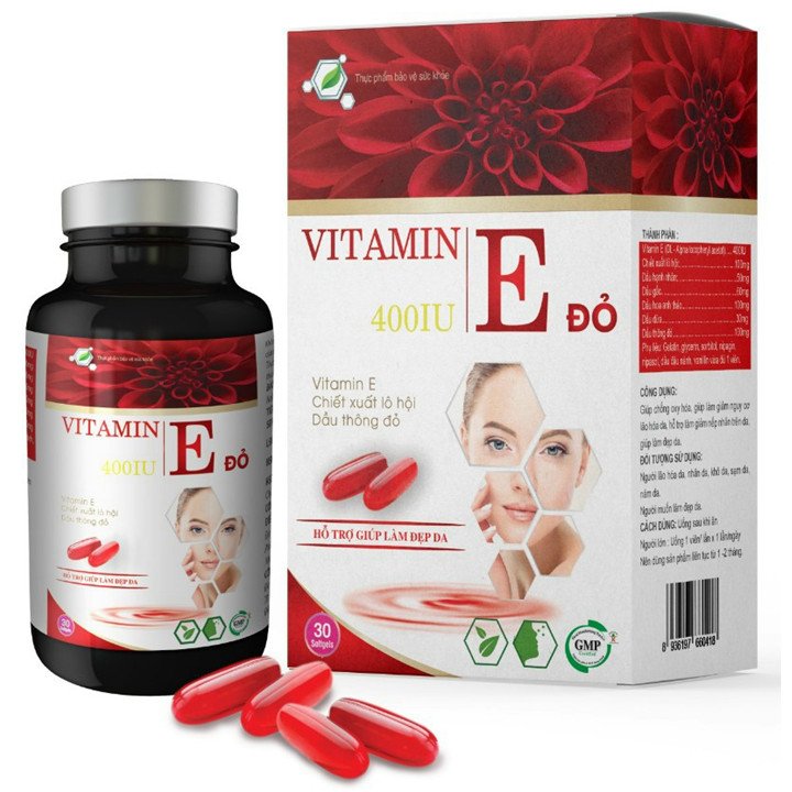 Vitamin E Đỏ 400iu Giúp Chống Oxy Hóa, Giảm Nguy Cơ Lão Hóa, Giảm Nếp Nhăn, Giúp Da Sáng Mịn Đều Màu, Hộp 30 Viên - Dược Phẩm Bách Lộc