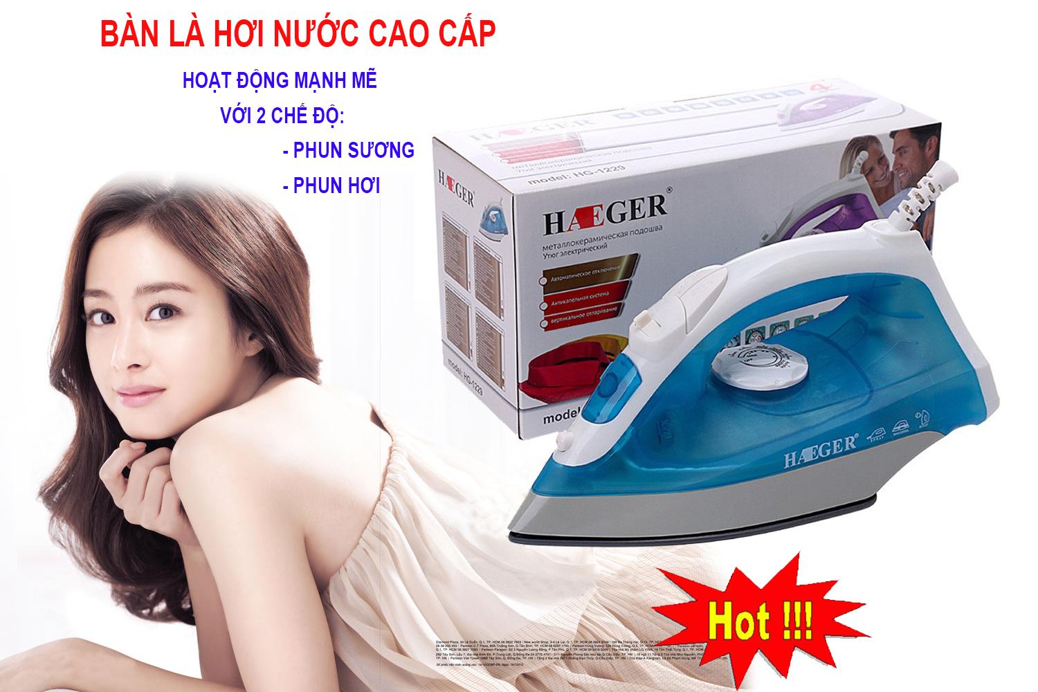 Bàn Ủi Hơi Nước, Bàn Là Hơi Nước HAEGER [CỰC XỊN] Hàng xuất khẩu Châu Âu - Công suất lớn, nóng nhanh - Đế kép chống dính, 2 chế độ phun hơi thông minh. BH 12 tháng toàn quốc - Tặng Kèm 01 Gậy Tự Sướng - Giá Cực Sốc!