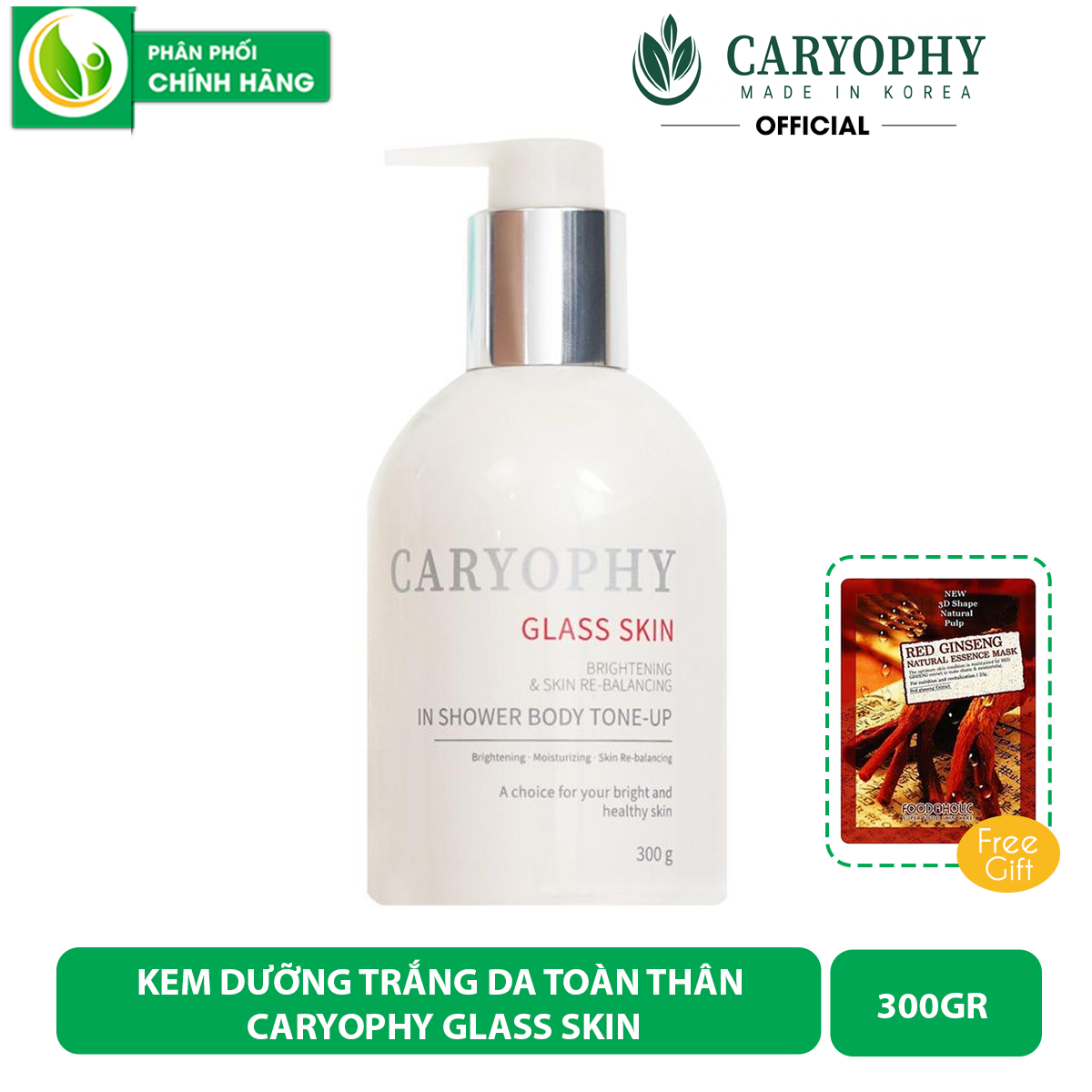 Kem Dưỡng Trắng Da Toàn Thân Caryophy Glass Skin In Shower Body Tone Up 3 In 1 ( Tắm Trắng, Kem Dưỡng, Che Khuyết Điểm ) 300gr