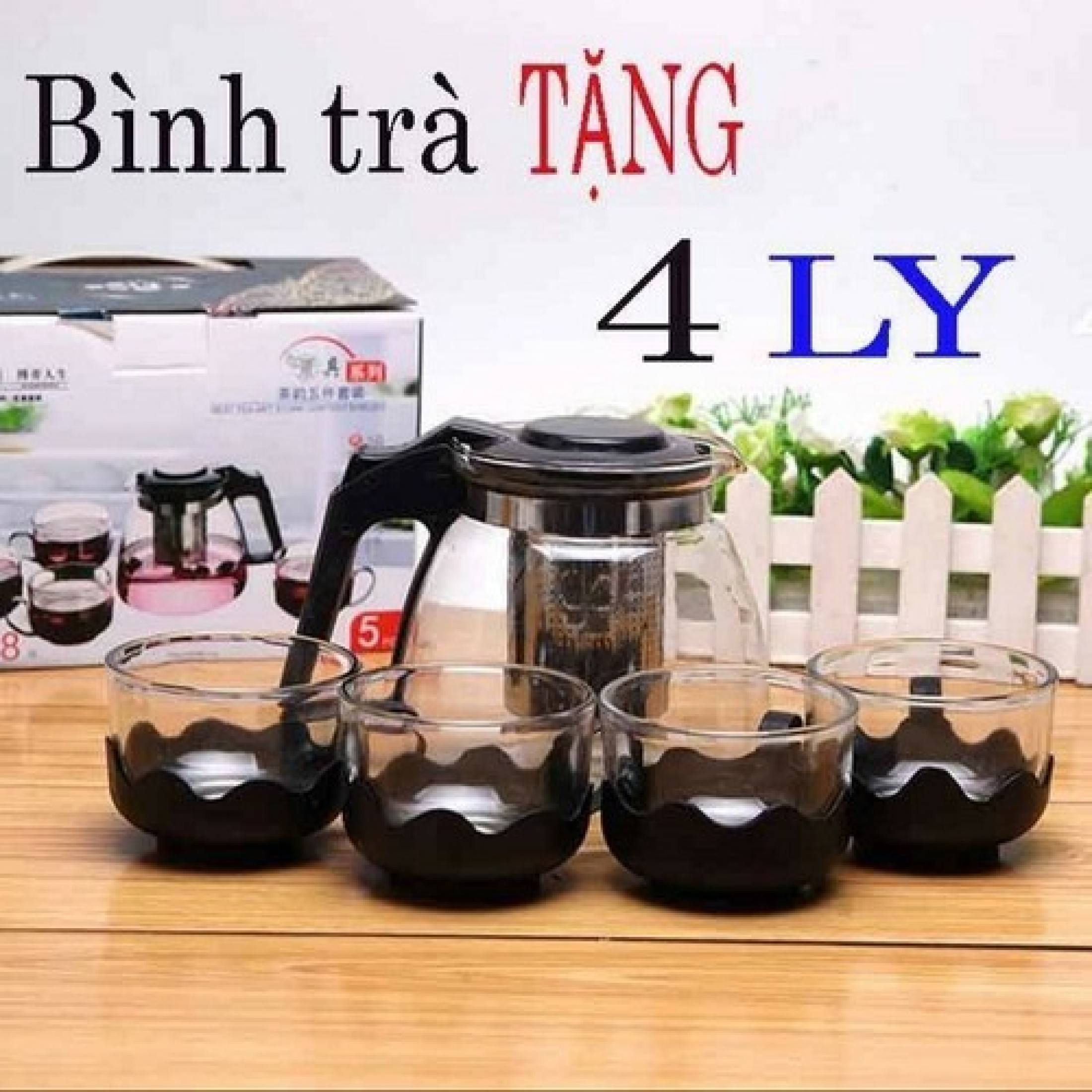 Bình Lọc Trà Thủy Tinh Tặng Kèm 4 Ly Sang Trọng - CÓ LỖi LỌC TRÀ INOX - BÌNH PHA TRÀ CHẾ CAFE TIỆN LỢI 2in1 Đẳng Cấp Sang Trọng