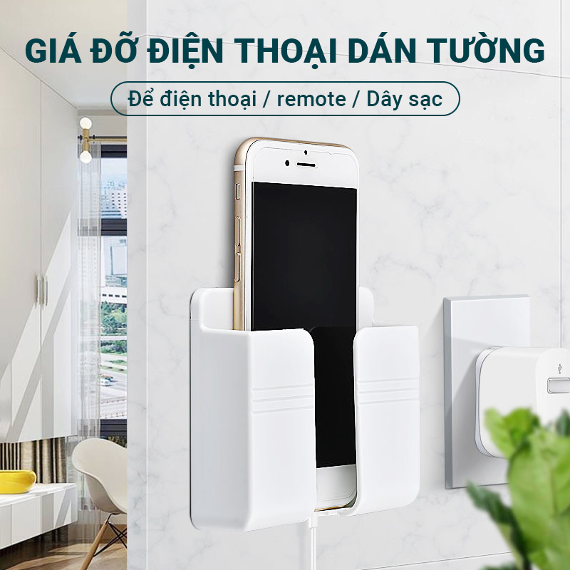 Giá Đỡ Điện Thoại Dán Tường Dễ Dàng Không Cần Khoan Đục GJ4 Dính Chắc Chắn Giữ Điện Thoại Cố Định Nhỏ Gọn Tiện Lợi Có Thể Đựng Remote Cáp Sạc Độ Bền Cao