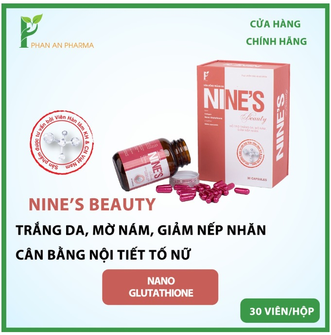 [HÀNG CHÍNH HÃNG] Viên uống trắng da Nine's Beauty 30 viên Hỗ Trợ Trị Nám Da Tàn Nhang, Nếp Nhăn, Nội Tiết Tố Nữ, Chống Lão Hóa, Tăng sức đề kháng, thải độc, mát gan, ngủ ngon, giảm đau bụng kinh, giảm mụn Nines Beauty