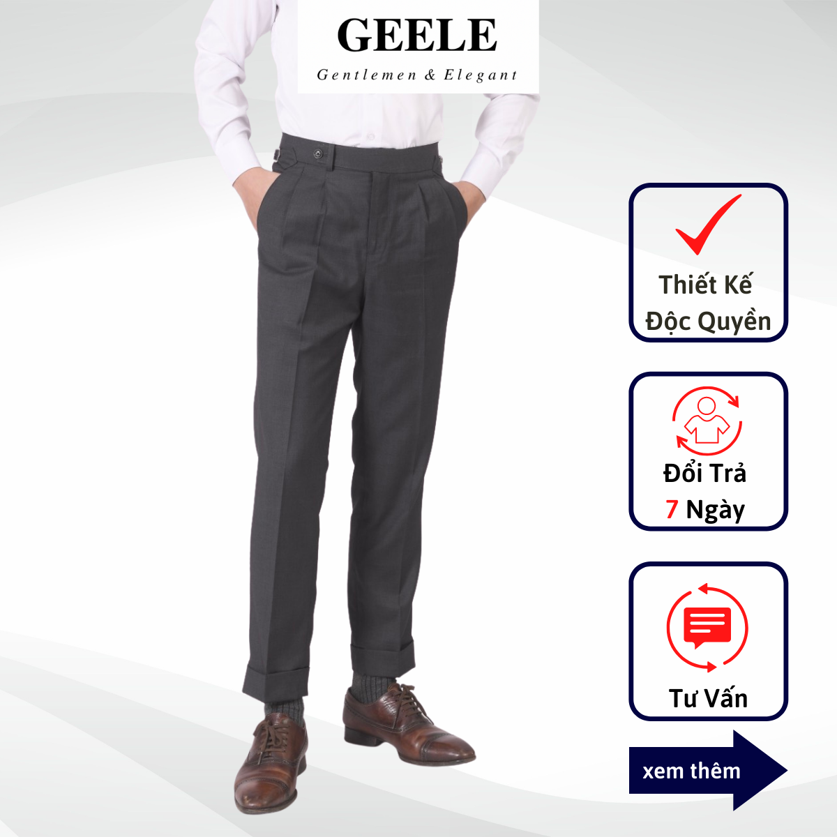 Quần Âu Cạp Cao Sidetab ống Lơ Vê - GEELE