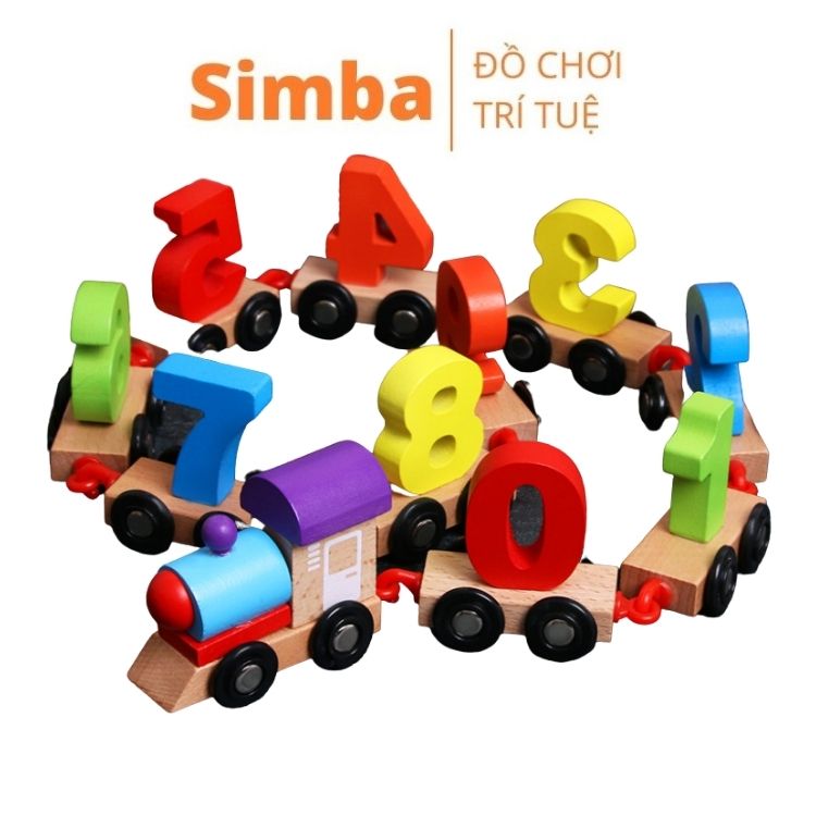 Đoàn tàu số học bằng gỗ 10 toa đồ chơi Simba cho bé học số đếm