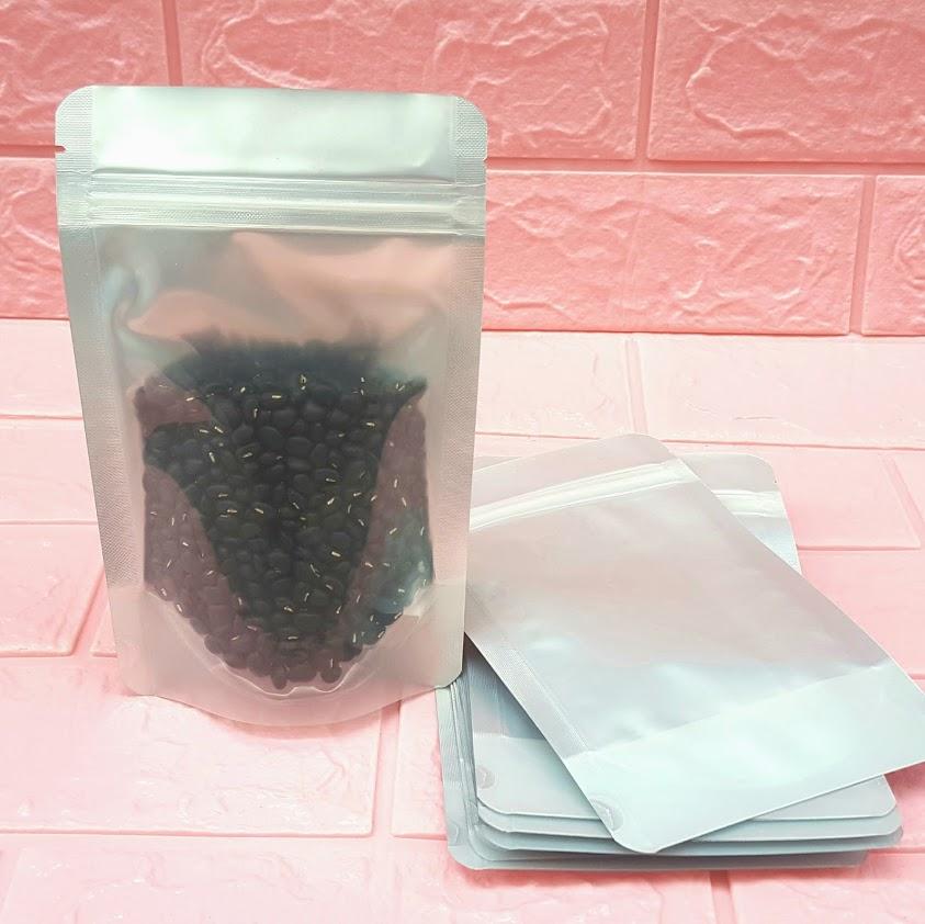 500g Túi nhôm đáy đứng ghép bạc 12x20cm – Túi Zip đáy đứng một mặt trong một mặt bạc
