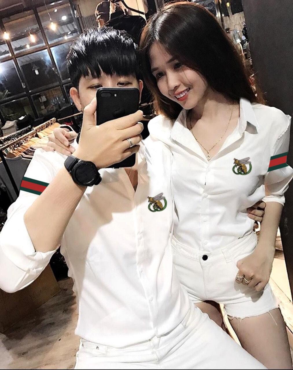 Áo sơ mi nam nữ cao cấp phối logo thanh lịch