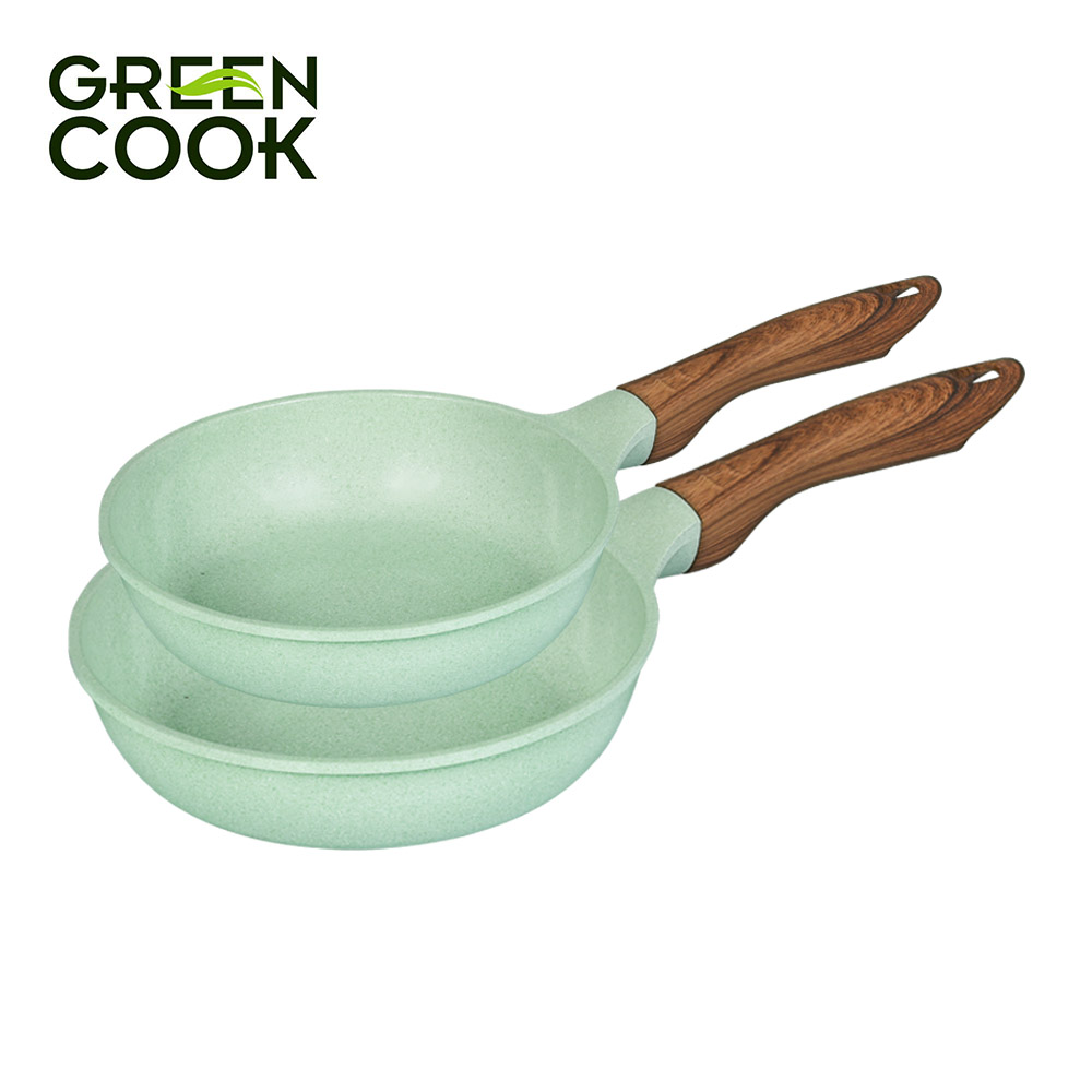 Bộ 2 chảo đúc men đá xanh ngọc Green Cook GCP06 công nghệ Hàn Quốc sản xuất tại Việt Nam - Hàng chính hãng greencook