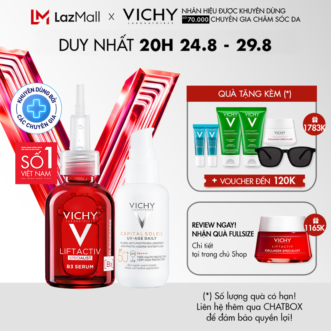 Bộ sản phẩm mờ nám, sáng da và bảo vệ toàn diện cho da lão hóa Vichy Liftactiv B3 & UV Age