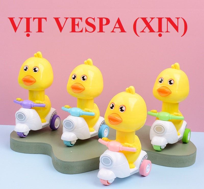 Đồ chơi vịt con đi xe máy vespa ấn là chạy cực cute