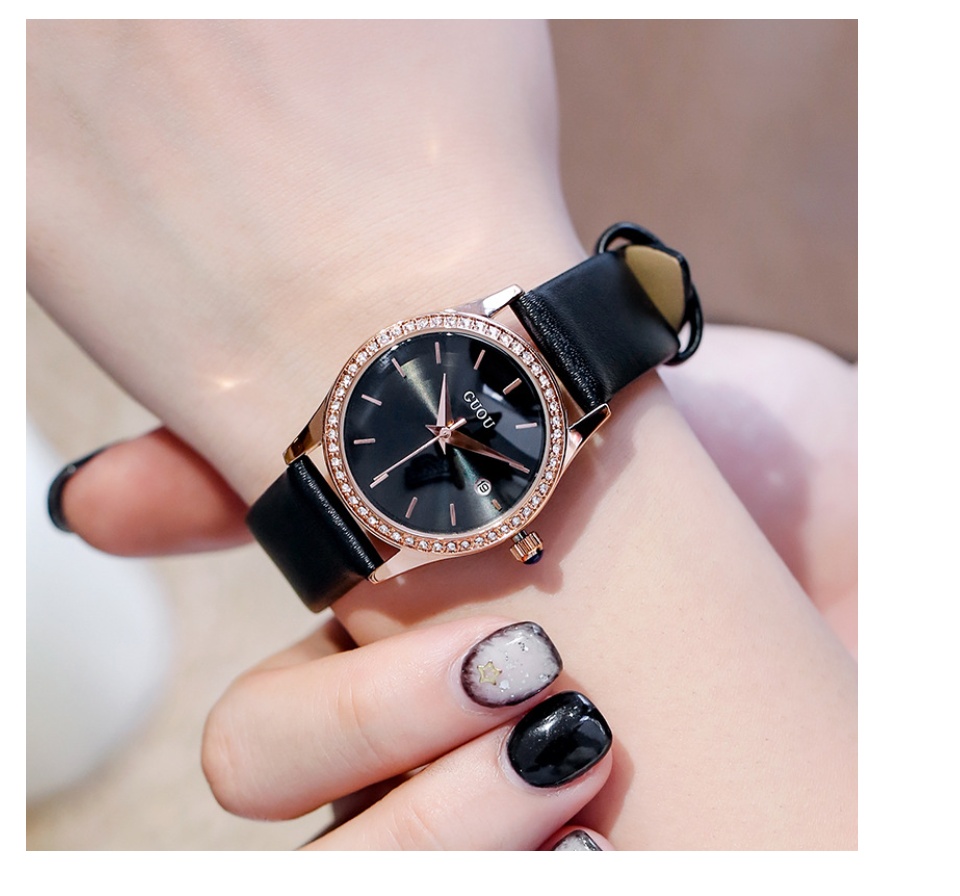 Đồng hồ nữ GUOU 6012 hàng chính hãng mặt viền đá siêu đẹp
