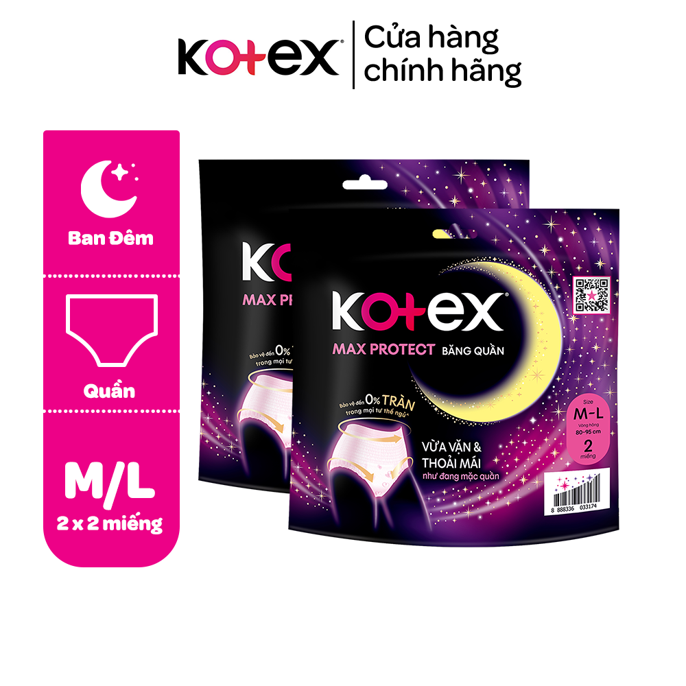 Combo 2 Băng Vệ Sinh Kotex Ban Đêm Dạng Quần cỡ M/L 5 miếng, M/L 2 miếng, L/XL 2 miếng