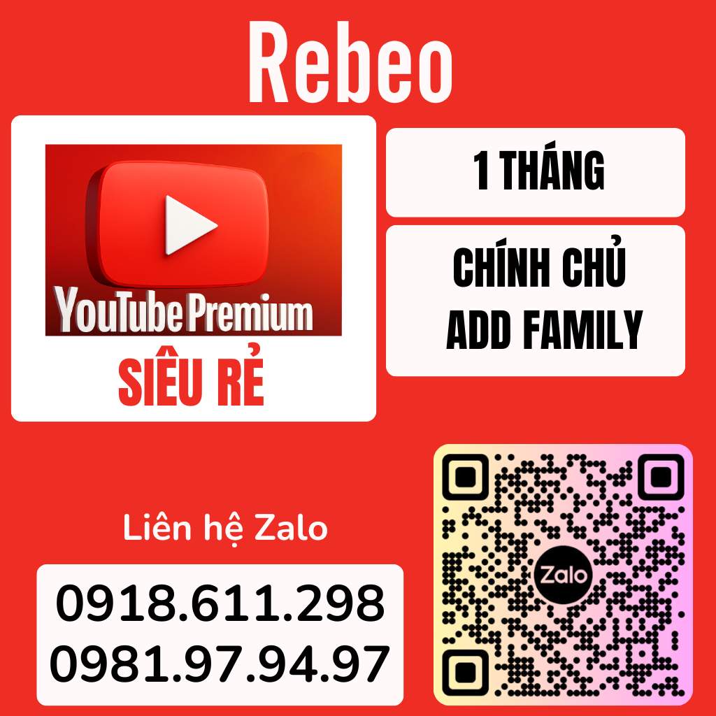  Youtube Premium 1 Năm Chính Chủ Siêu Rẻ - Gói Này Không Dành Cho Các Mail Đã Rời Nhóm Gia Đình Quá 1 Lần Trong Vòng 1 Năm - REBEO Shop 
