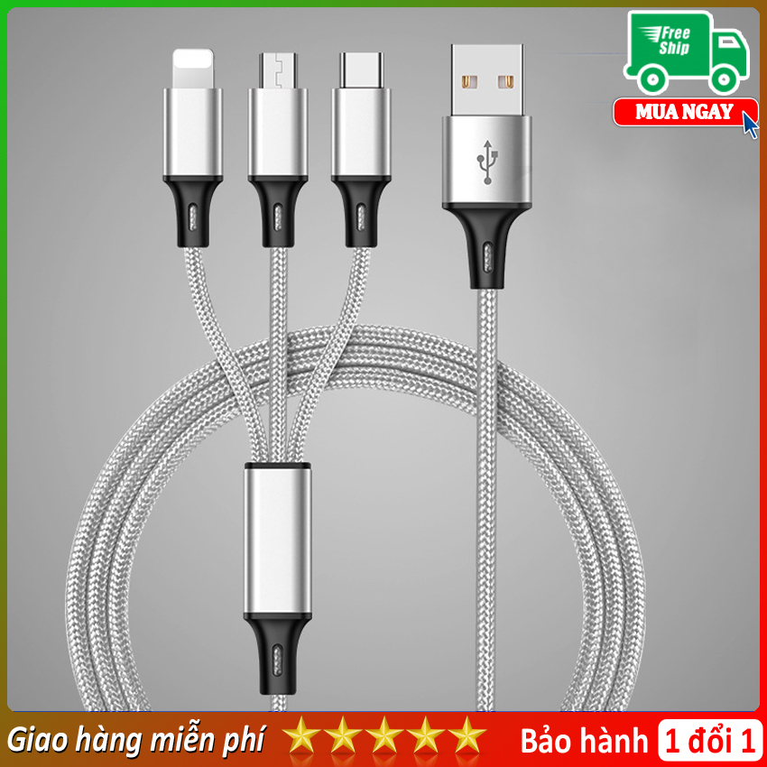 Cáp Sạc 3 Đầu Tự Ngắt, Cáp Sạc 3 Đầu, Cáp Sạc Iphone, Cáp Sạc Samsung, Cáp Sạc oppo, Cáp Sạc Hoco- Gia Dụng Long Xuyên