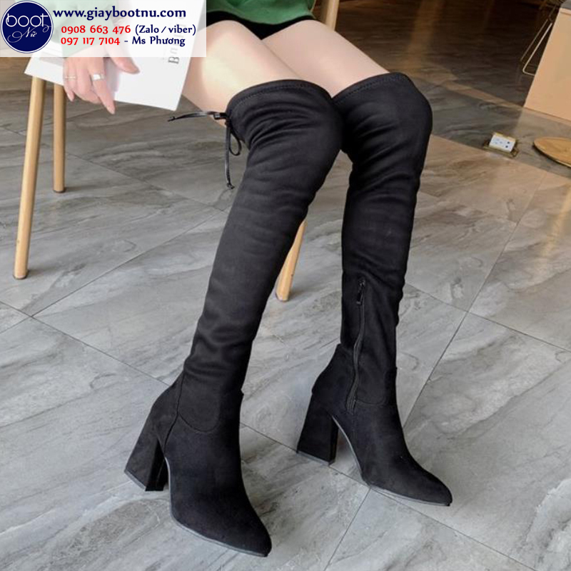 Boot nữ cổ cao gót vuông ngang đùi da lộn GCC0802