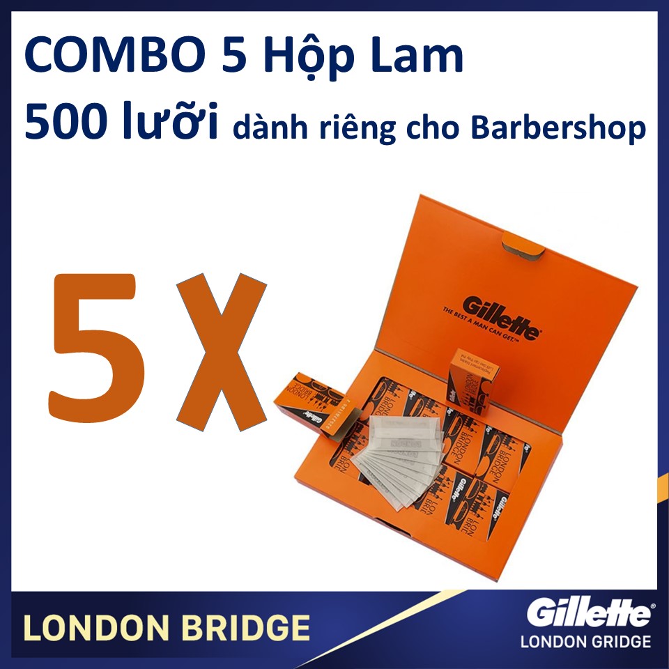 Combo 5 hộp 100 lưỡi lam Gillette London Bridge siêu bén dành cho Barbershop