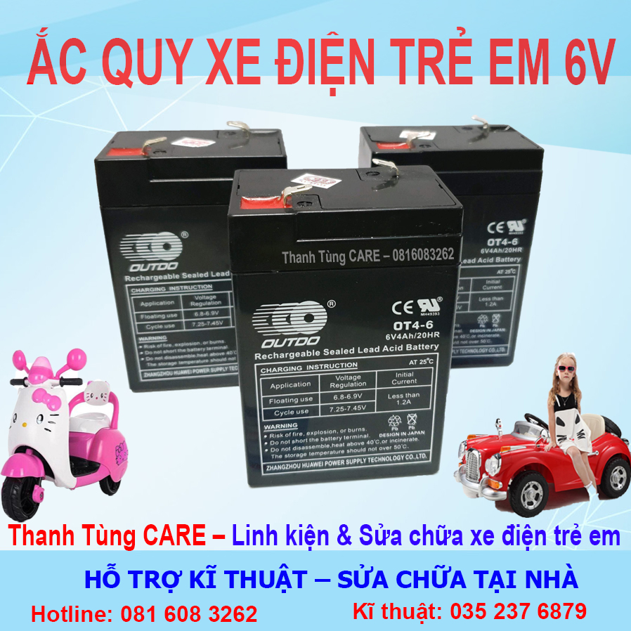 Ắc quy khô 6V4Ah chính hãng OUTDO cao cấp xe điện trẻ em, Quạt tích điện & Cân điện tử