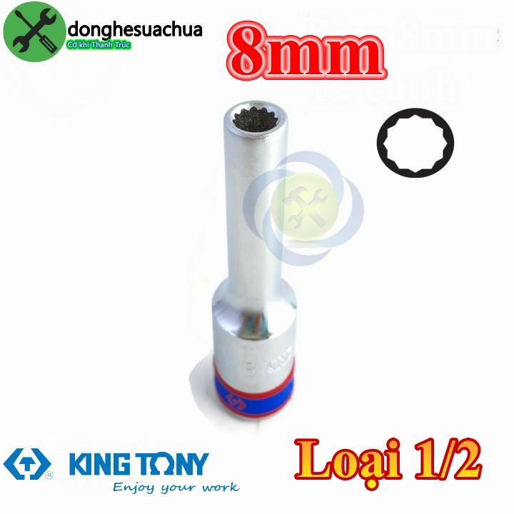 Tuýp 8mm 1/2 kingtony 423008m loại dài 77mm 12 cạnh màu trắng