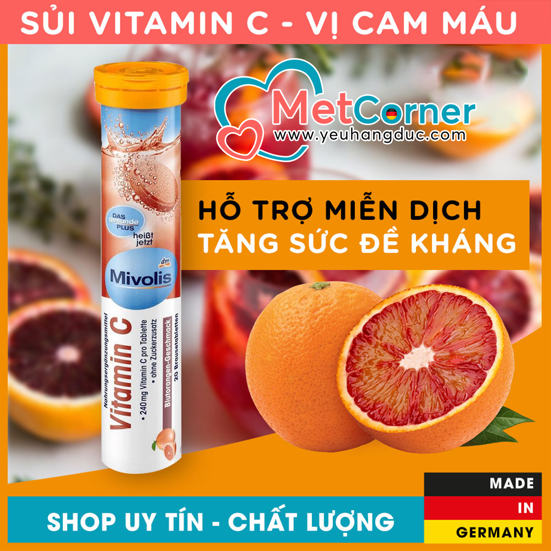 Vitamin C - Sủi Đức - 20 Viên - Tăng đề kháng, hỗ trợ miễn dịch