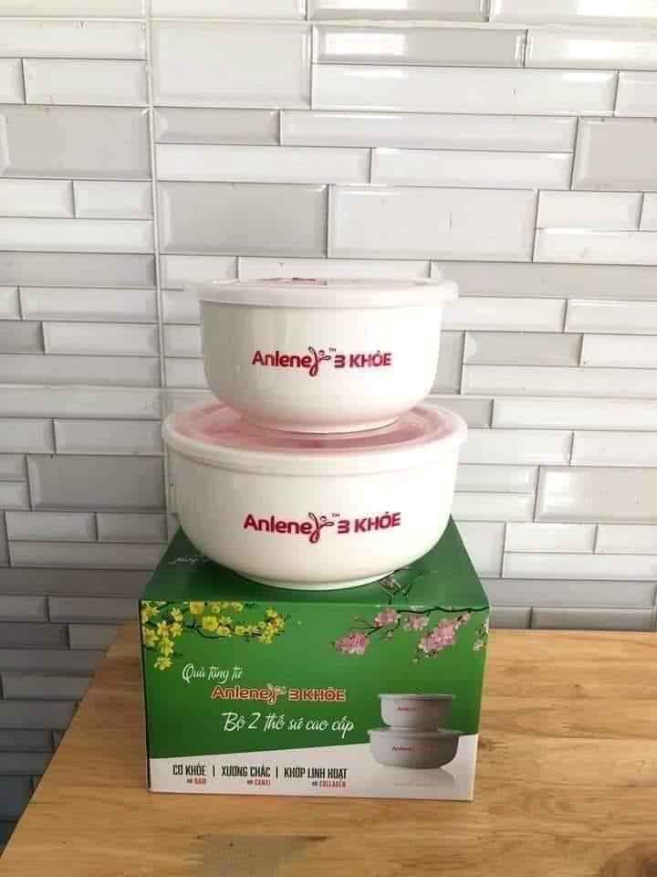 [HCM]Bộ thố sứ 2 cái nắp hút chân không Hàng tặng sữa Anlene