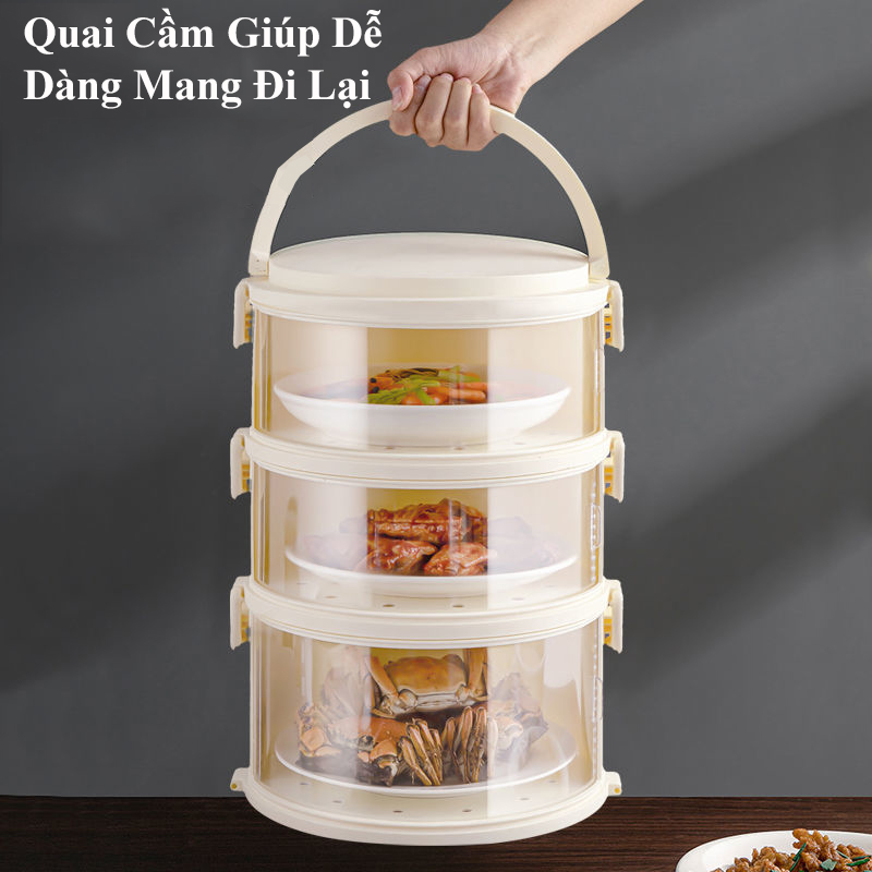 Lồng bàn đựng thức ăn nắp xoay 5 tầng , lồng bàn đa tầng tiện ích