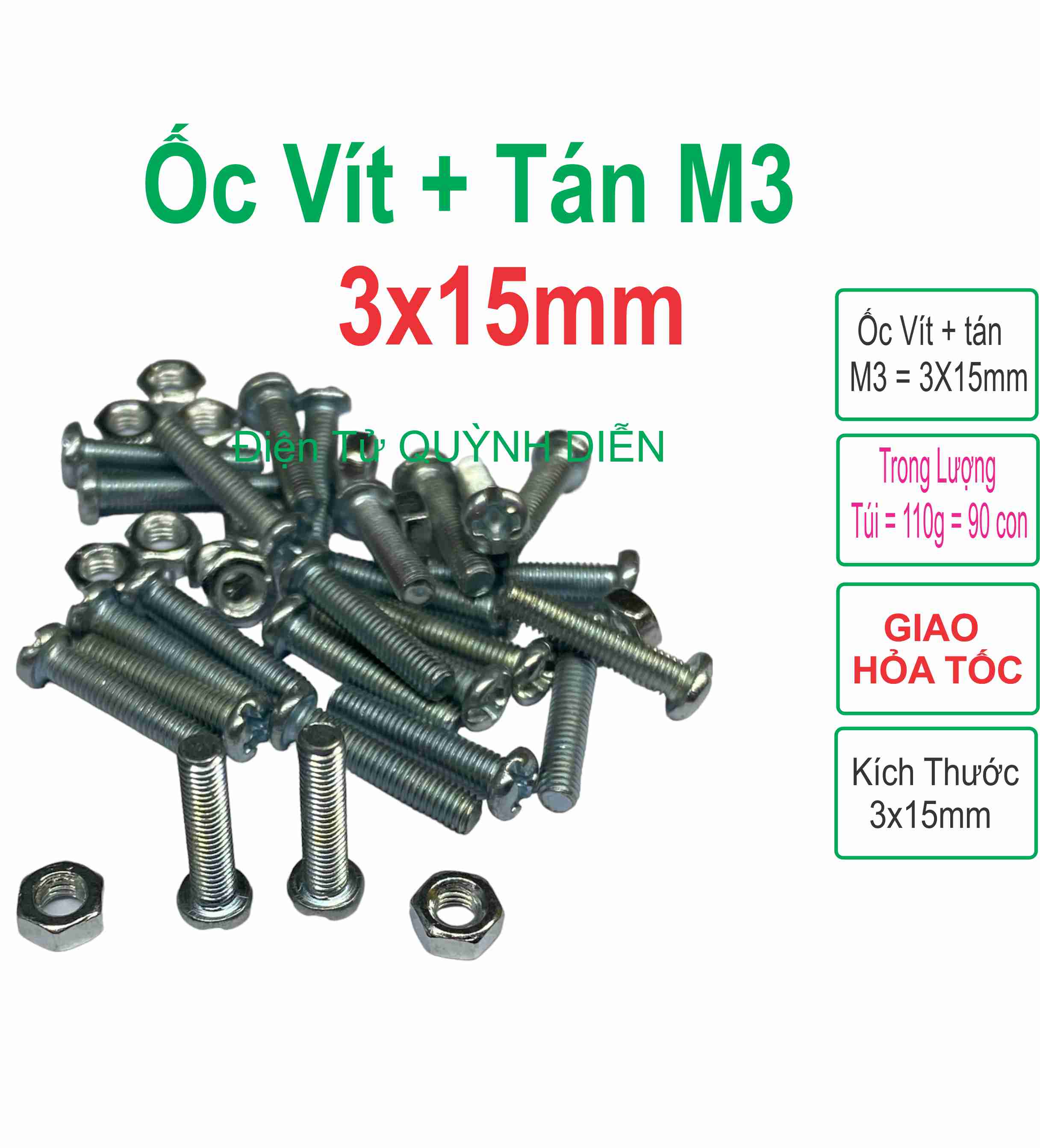 Ốc vít tán M3 3ly dài 1.5cm ( túi 110g) khoảng 90 - 100 con