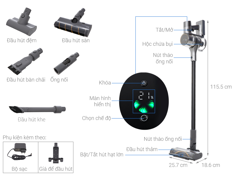 Máy hút bụi cầm tay không dây dreame r20 190aw công suất 570w lực hút 27000pa/máy hút bụi dreame r10 lực hút 120aw