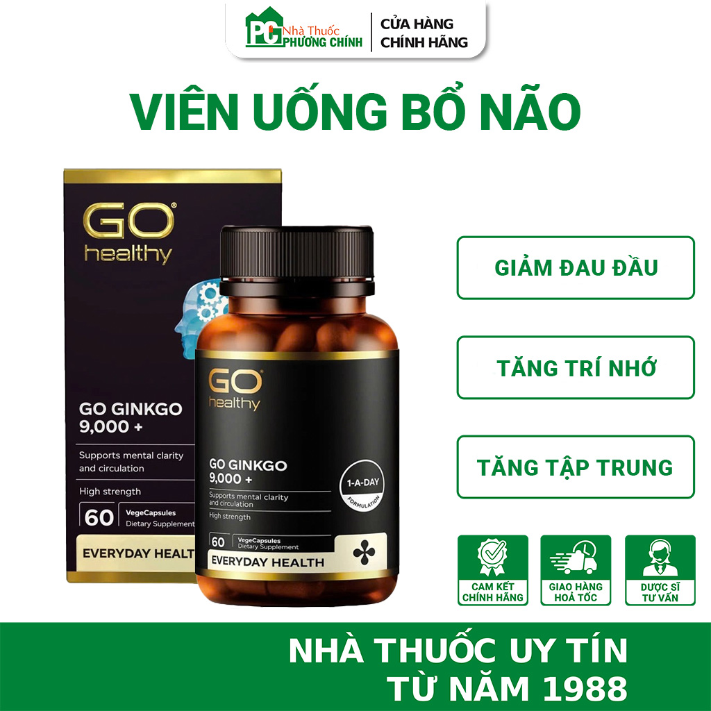 Viên Uống Bổ Não Go Healthy Go Ginkgo 9000 - Giúp Tăng Cường Tuần Hoàn Não, Cải Thiện Trí Nhớ 30 Viên / 60 Viên