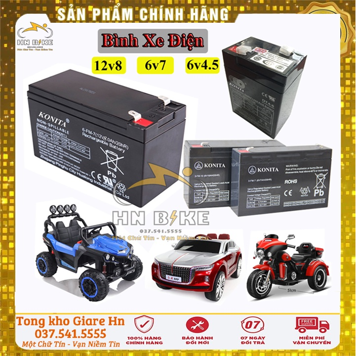Bình ắc quy xe điện trẻ em - Bình ác quy cho ô tô điện, xe máy điện - 6v - 12v