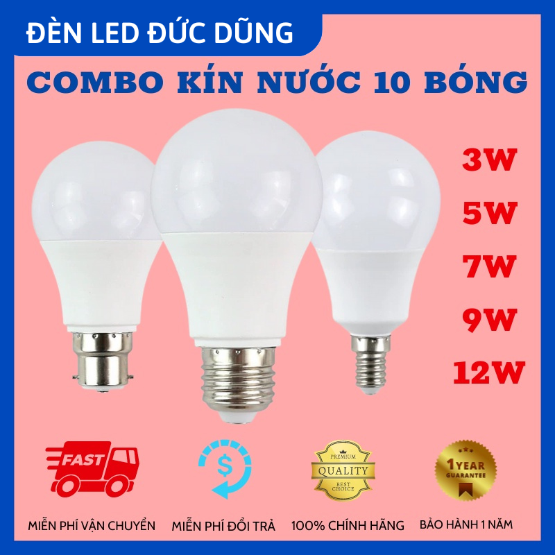 Bóng đèn led tròn kín nước 3w 5w 7w 9w 12w ánh sáng trắng + vàng - siêu sáng, siêu tiết kiệm điện