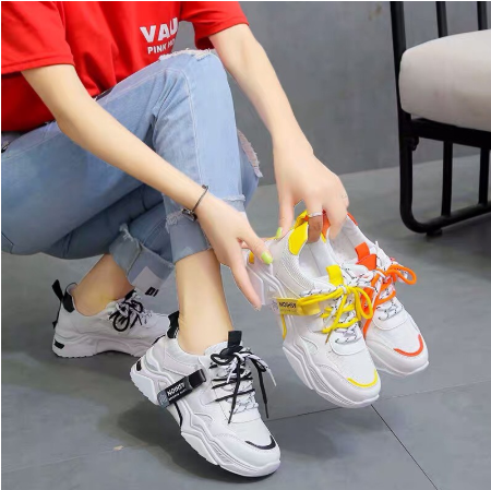 (TẶNG 1 ĐÔI DÂY HÀN QUỐC] Giày thể thao sneaker nữ tăng chiều cao, đế kiểu mới chạy viền, làm từ chấ