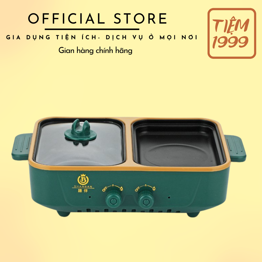 Bếp lẩu nướng 2 ngăn, Nồi lẩu mini Hàn Quốc, Bếp lẩu nướng 2 in 1 đa năng, Nồi lẩu nướng 2 ngăn chính hãng