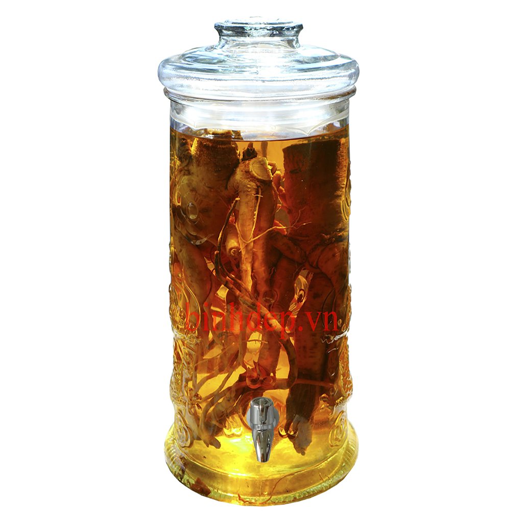 Bình thuỷ tinh ngâm rượu 52cm-16cm có vòi ống trụ hoạ tiết rồng (thể tích thực ~12 lít)