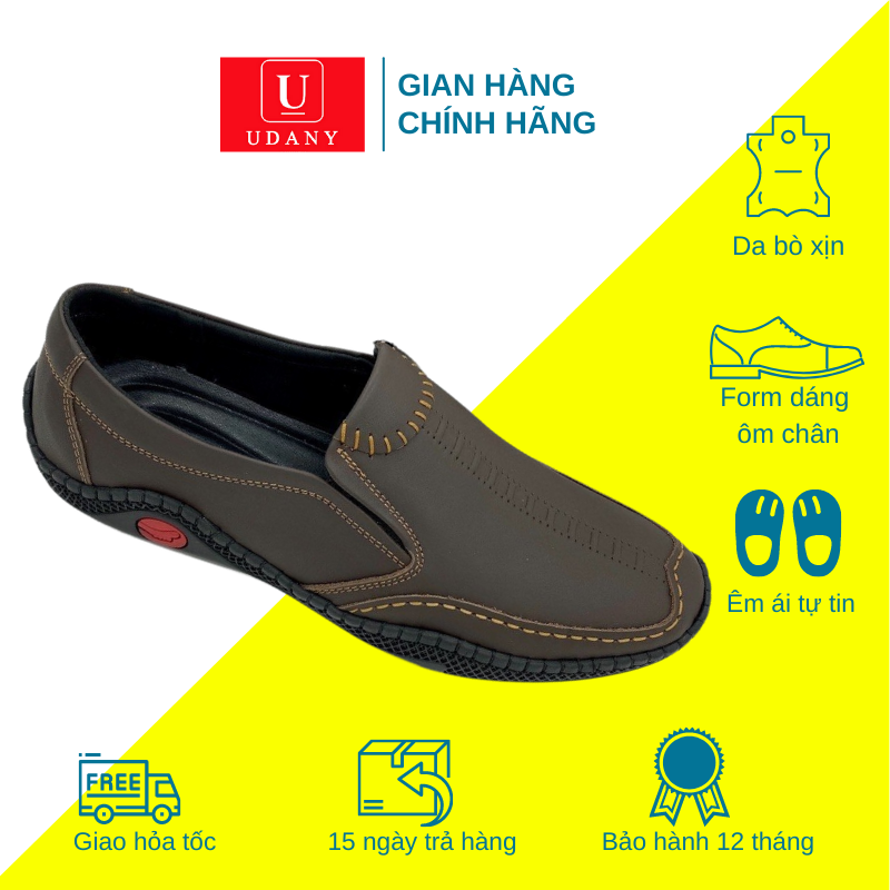 Giày lười nam da bò udany giày mọi nam đẹp thời trang đế khâu chắc chắn êm chân giày lười nam công sở mũi nhọn tròn vuông trẻ trung niên cao cấp-gln29