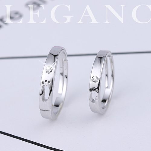 Nhẫn đôi tình yêu bạc 925 dấu chân tình yêu lãng mạng, đáng yêu-1 cặp